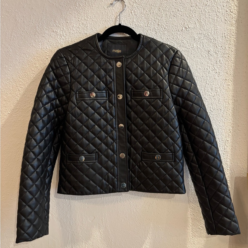 Maje Black Quilted Leather Jacket